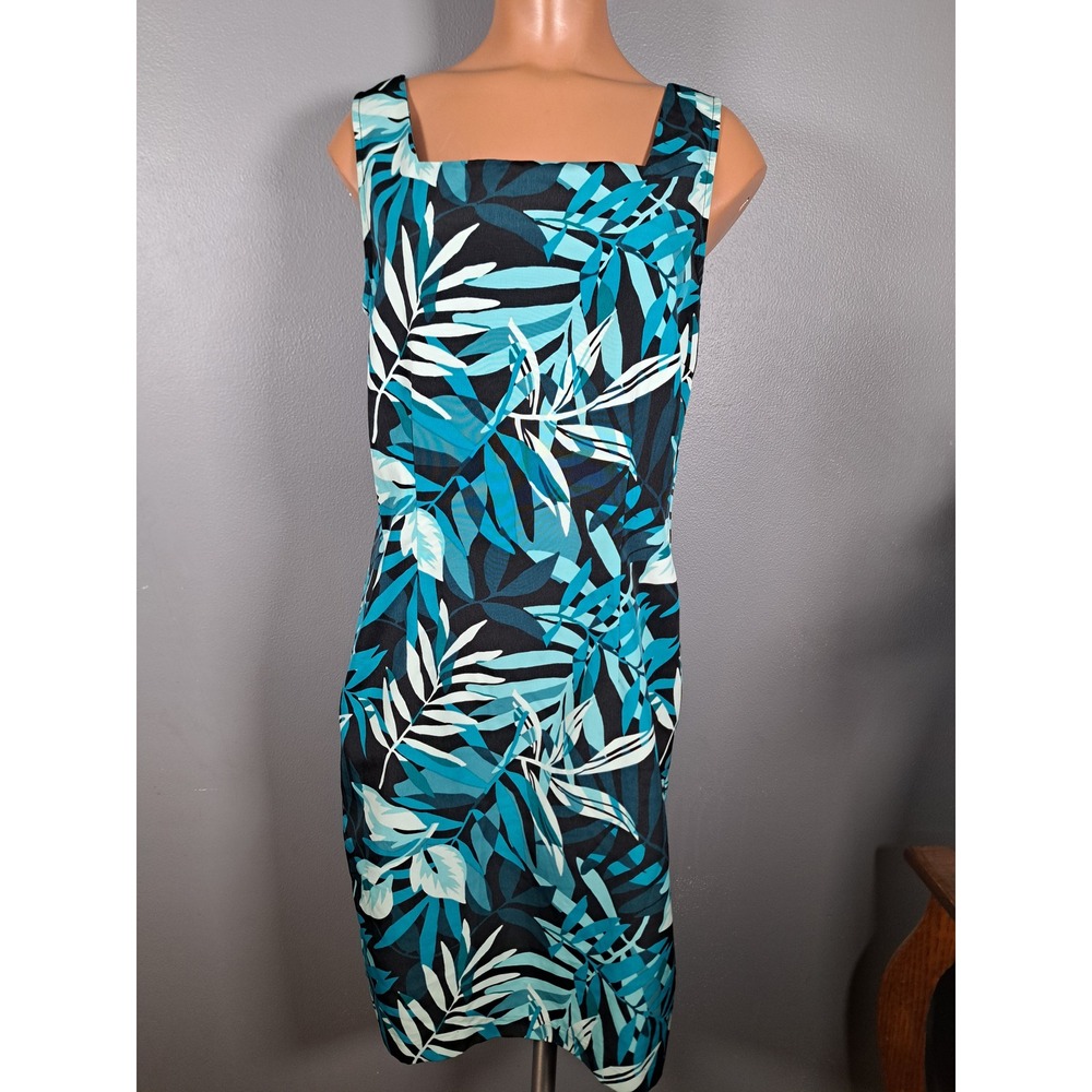 Studio 1940‎ Vintage Y2K Womens Teal Tropical Leaf Square Neck Sheath Dress Sz 6